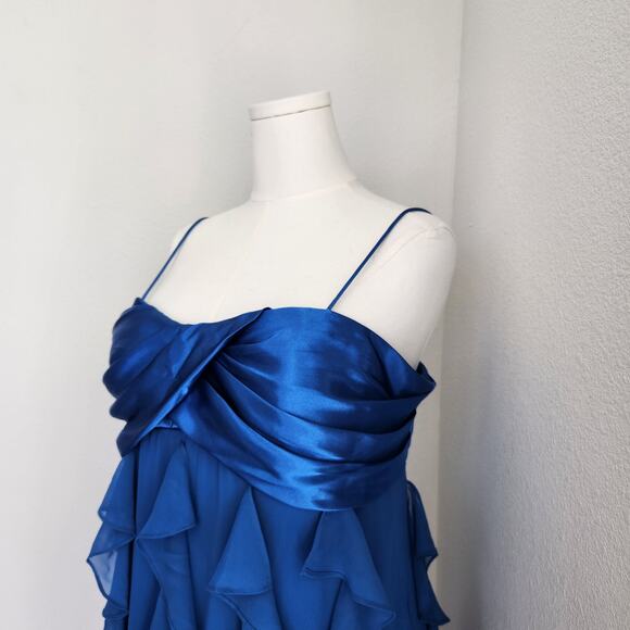 Vintage Y2K Scarlett Nite Blue Satin Ruffle Cocktail Party Dress 16 - Picture 3 of 11